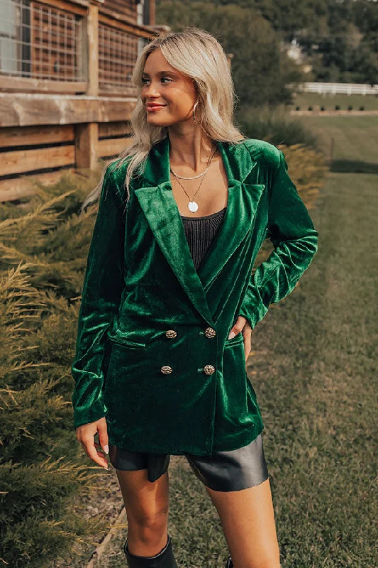 Lounge Chic Luxe Lane Velvet Blazer In Hunter Green