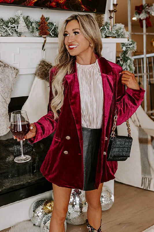 Comfortable Outfits Luxe Lane Velvet Blazer In Wine
