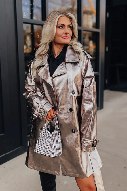 Mid-length Style Modern Marvel Metallic Trench Coat