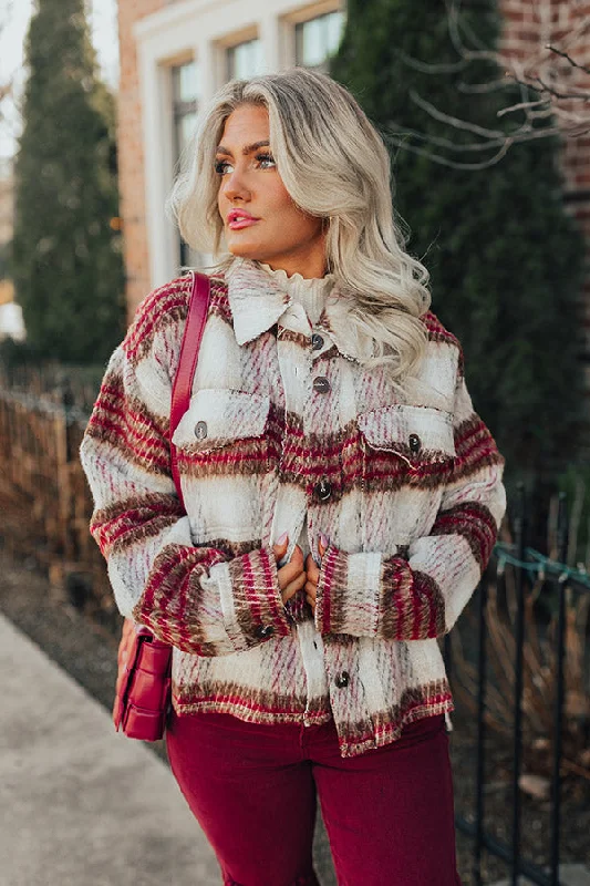 Floral Prints Mulled Wine Plaid Jacket