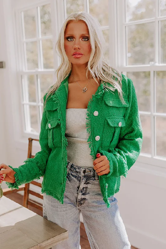 Relaxed Dresses Passing Time Wool-Blend Tweed Jacket in Green