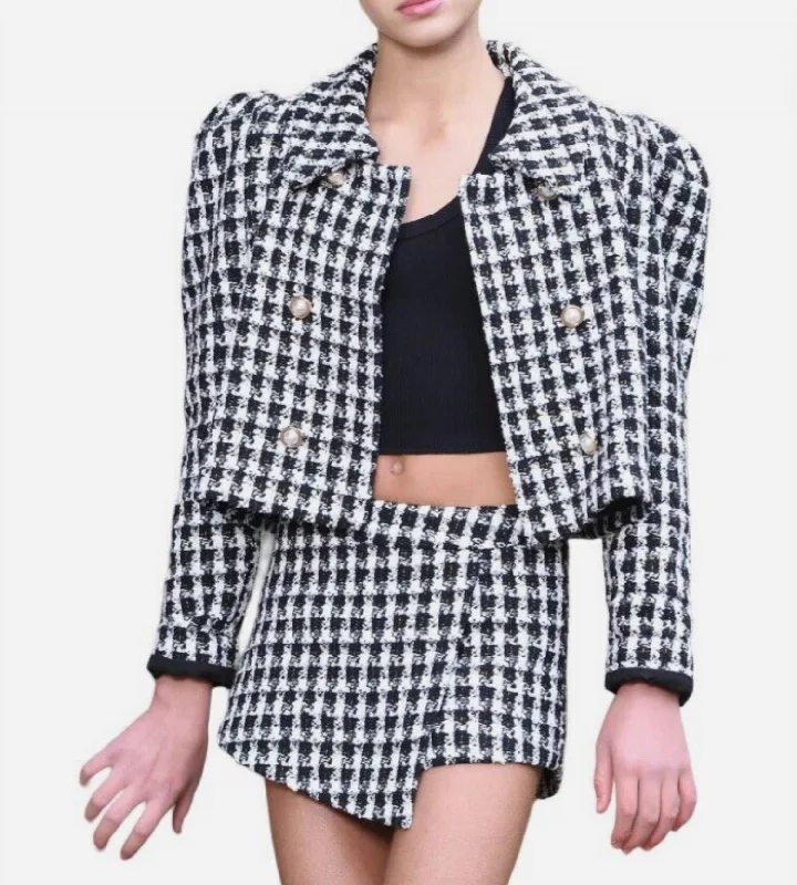 Easy Comfort Style Plaid Jacket And Shorts Set In Black And White