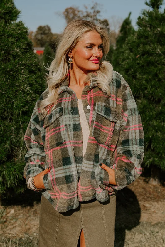 Lace Design Plush Comfort Plaid Jacket
