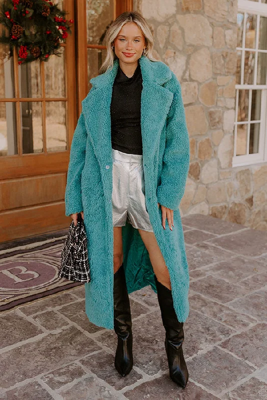 Simple Style Plush Please Sherpa Coat In Turquoise