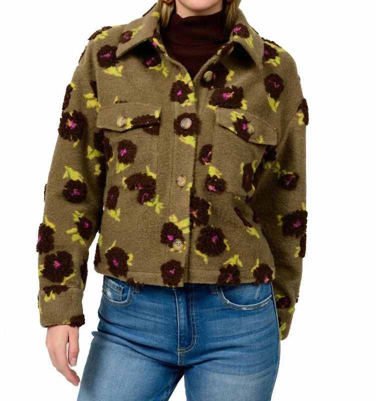 Cozy Fashion Trends Puff Floral Barn Jacket In Mocha
