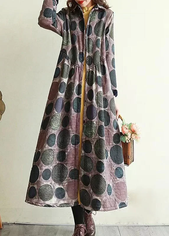 Sports Series Purple Pockets Print Warm Fleece Coats Peter Pan Collar Winter