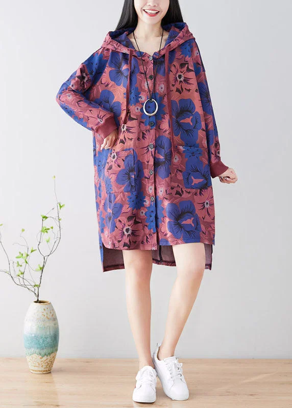 Trendy Looks Purple Print Patchwork Cotton Hooded Coat Spring