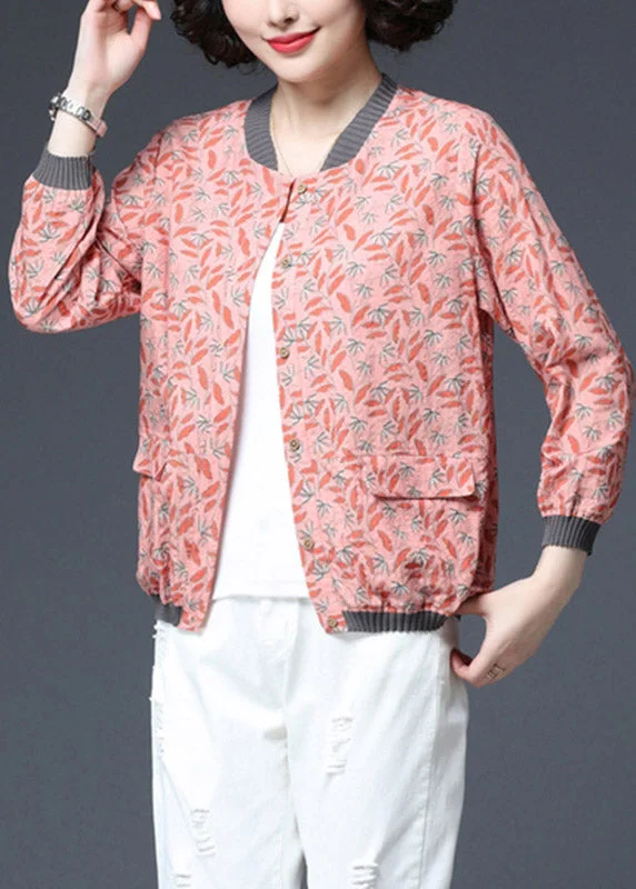 Sweet Girl Red Button Pockets Print Coat Long Sleeve