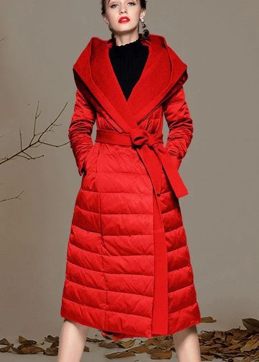 Casual Street Red hooded Patchwork slim fit Winter Duck Down Coats