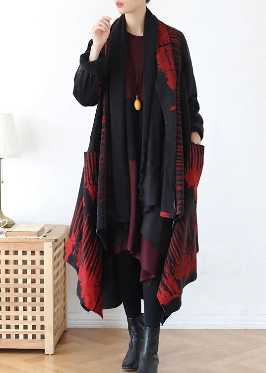 Trendy Traveler Red Pocket Trench Coats V Neck Long Sleeve