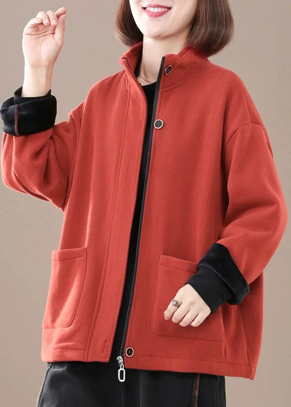 Beautiful Romance Red Thick Warm Fleece Jacket Zip Up Pockets Winter