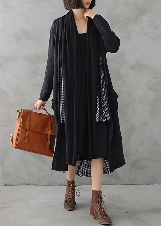 Trendy Comfort Wear Retro Grey V Neck Wrinkled Cashmere Knit Sweater Coats Fall