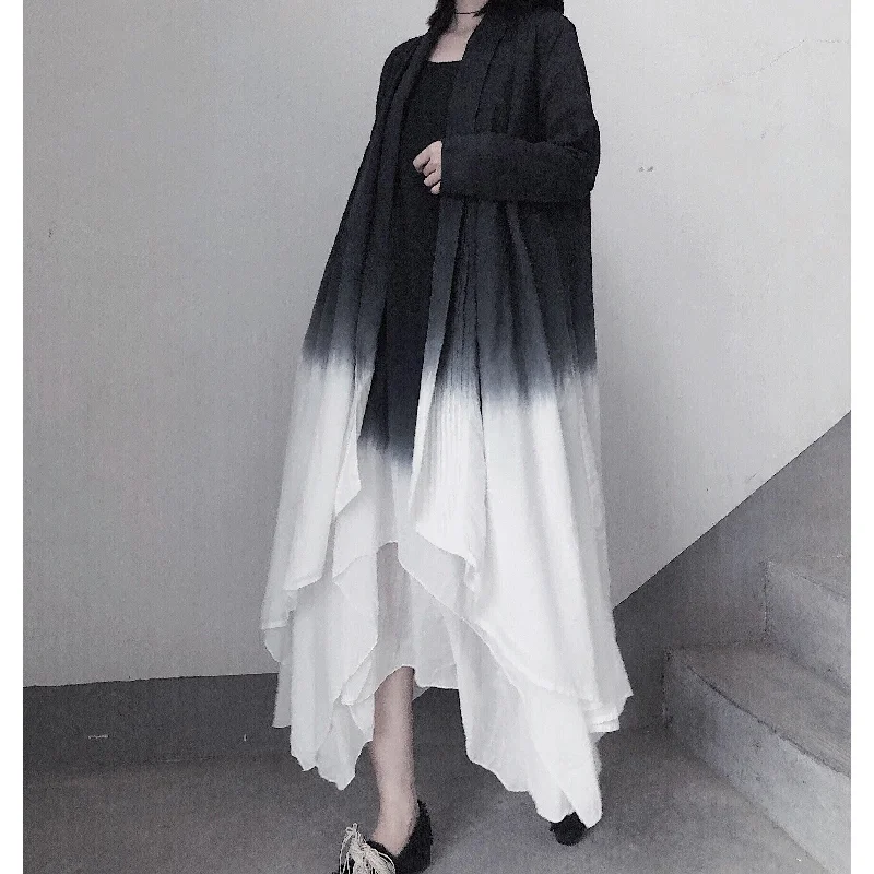 Slim Fit Retro Irregular Double Layer Gradient Cape Coat