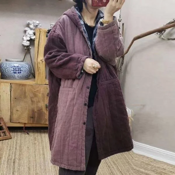 Cozy Layers Retro Patchwork Hooded Warm Thick Cotton Parkas Plus Size All-match Women Long Coat Cozy Layers Retro Patchwork Hooded Warm Thick Cotton Parkas Plus Size All-match Women Long Coat
