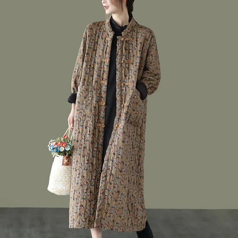 Versatile Wear Retro Pocket Warm Long Cotton Women Coat
