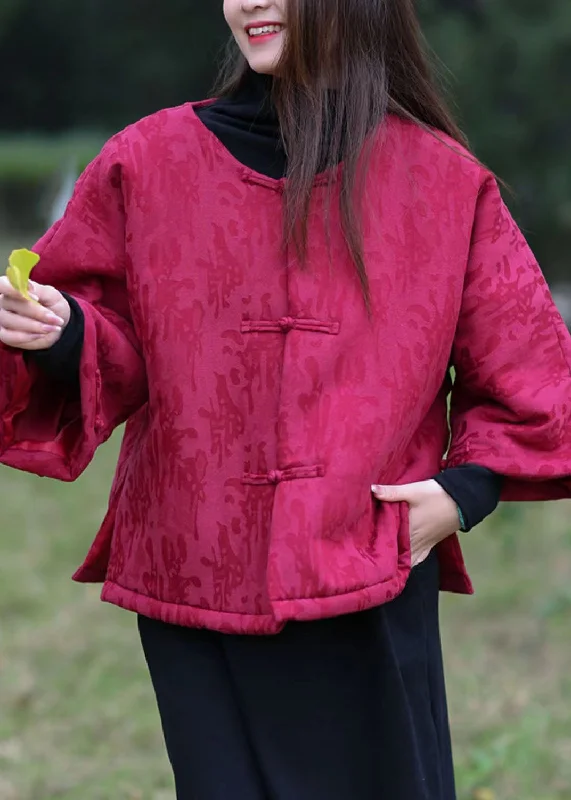 Fashionable And Versatile Rose Fine Cotton Filled Coats Oriental Button Jacquard Winter