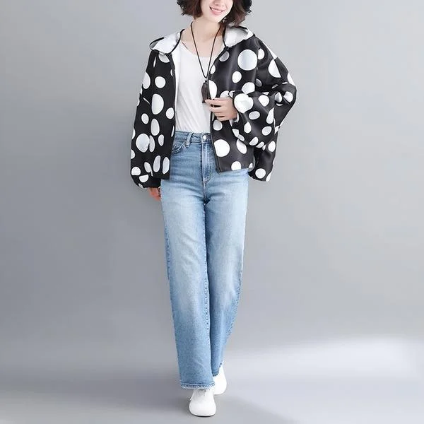 Comfy Chic satin plus size vintage Polka Dot hoodie casual Loose Oversized spring Autumn Coat Women Jacket Zipper Clothes 2020 Cardigan Comfy Chic satin plus size vintage Polka Dot hoodie casual Loose Oversized spring Autumn Coat Women Jacket Zipper Clothes 2020 Cardigan
