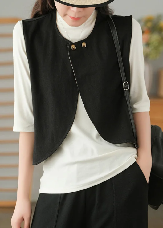Fashion Design Simple Black O-Neck Button Waistcoat Sleeveless