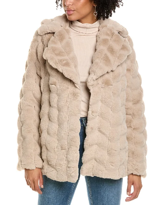 Elegant Outline Via Spiga Grooved Faux Fur Down Coat