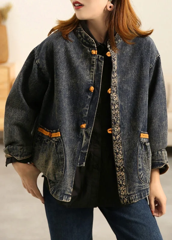 Sports And Leisure Retro Patchwork Pocket Breasted Stand Collar Jacket
