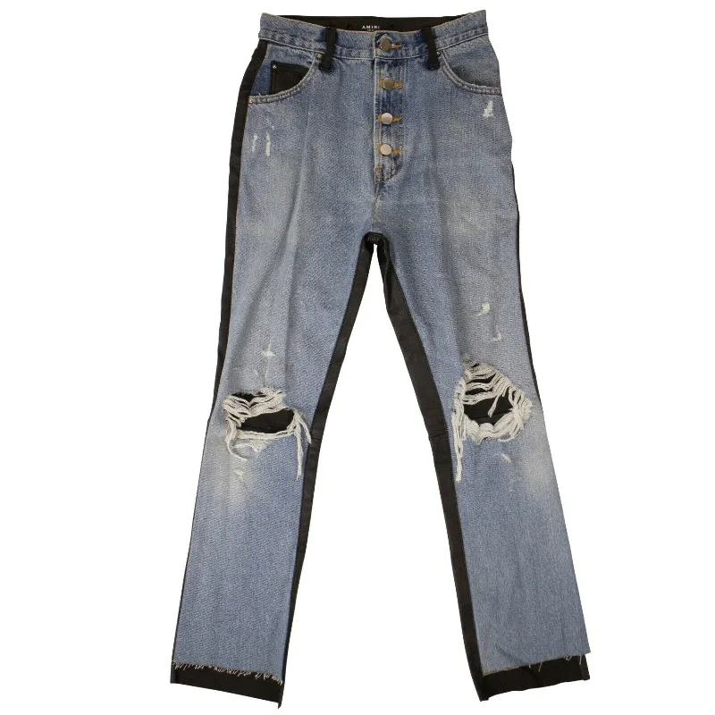 Modern Comfort Wear Amiri Denim Leather Jeans- Blue/Black