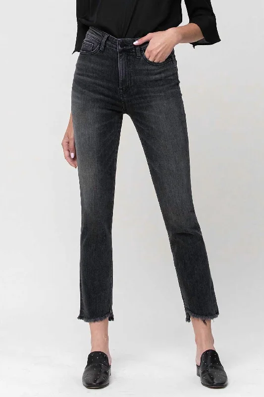 Casual Fit Denim Crop Slim Straight Jeans In Black