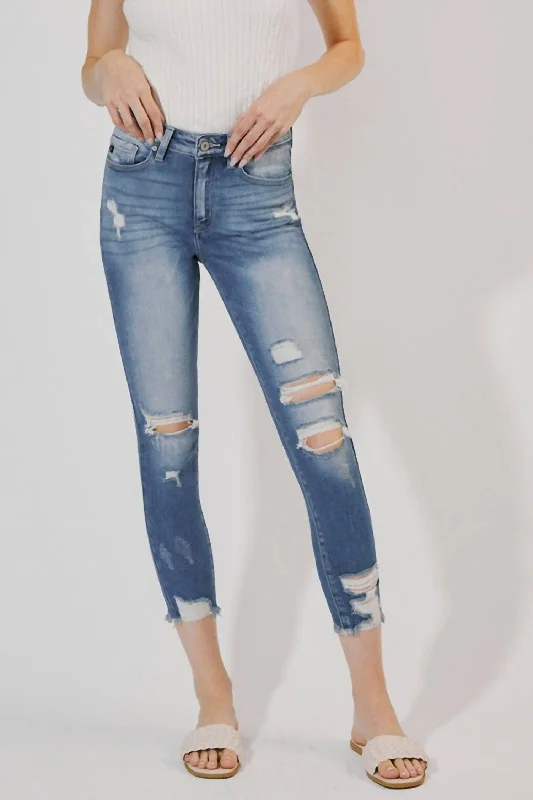 Fashion Must-have Distressed Ankle Skinny Jeans In Medium Wash