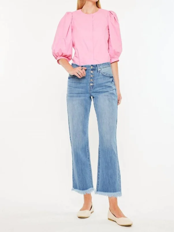 Soft Casuals High Rise Straight Leg Button Fly Jean In Medium Wash
