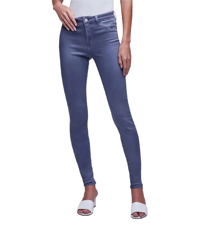 Easy Chic Marguerite Coated Skinny Jean In Gris Coated