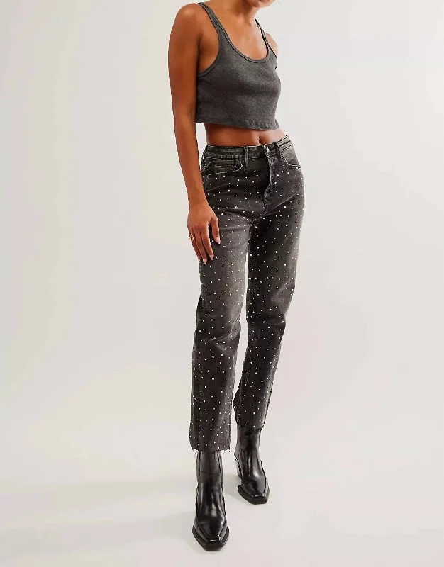Comfortable Outfits Rhinestone Jean In Black