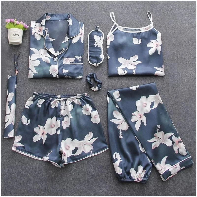 Relaxed Tops 7 Pc Nightset -Satin Silk