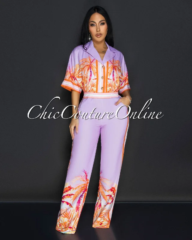 Fresh And Fashionable Aleka Lilac Orange Collared Wide Legs Jumpsuit