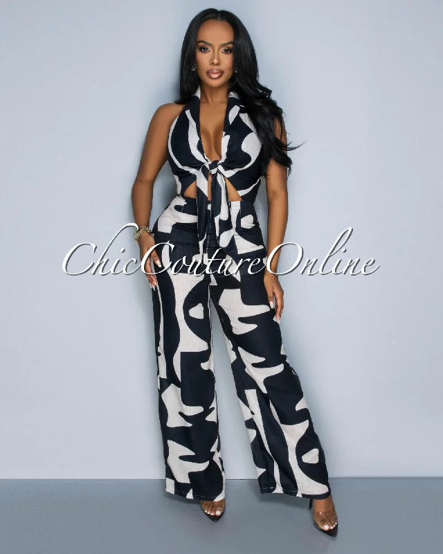 Comfortable Chic Anise Black Nude Key-Hole Halter Wide Legs Jumpsuit