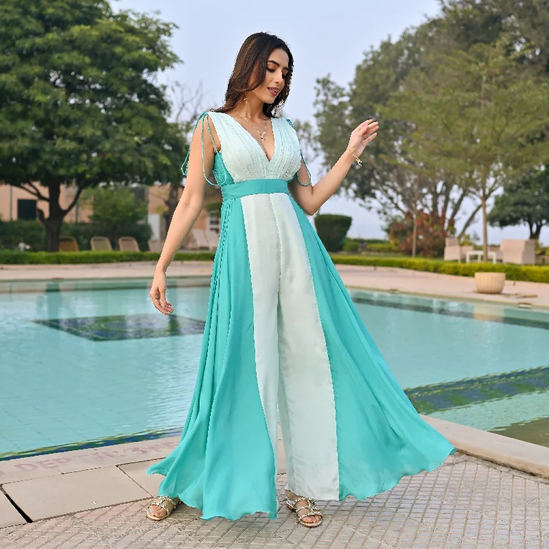 Cozy Chic Wear Aqua Marine Colorblock Jumpsuit
