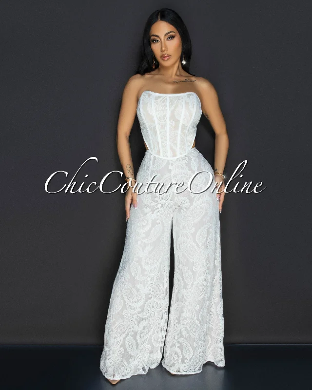 Minimal Classic Ayane Off-White Lace Bustier Jumpsuit