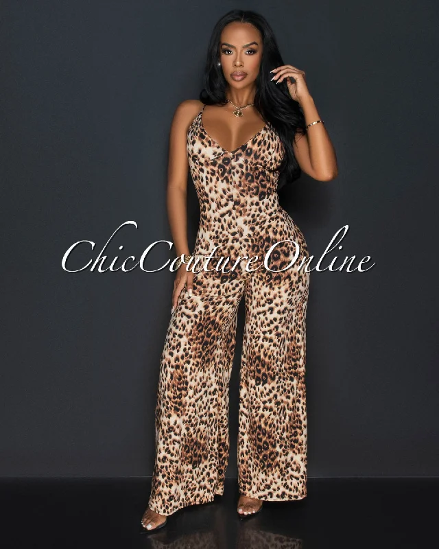 Soft Casuals Azra Leopard Print Wide Legs Jumpsuit