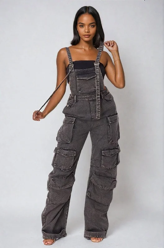 Elegant Tailoring Cargo Denim Jumpsuit