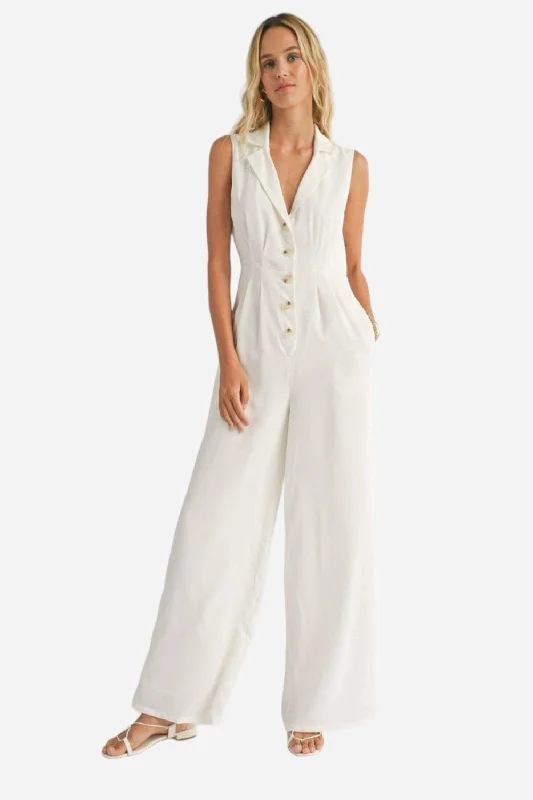 Stylish Ease Sadie & Sage The Classics Button Front Jumpsuit in White