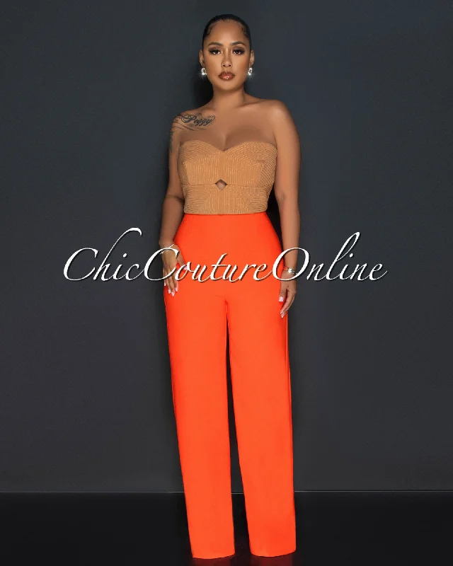 Comfortable Fashion Looks Dalina Orange Nude Two-Tone Strapless Jumpsuit