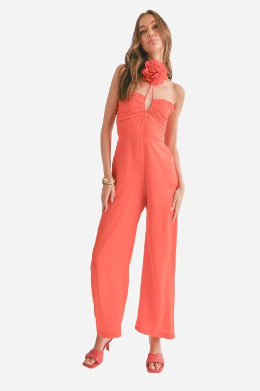 Minimalism Sage The Label Dream Skies Flower Halter Jumpsuit