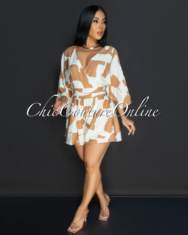 Exquisite Design Emba Tan Beige Print Romper
