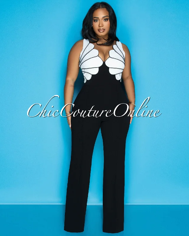 Sports Trend Faena Black White Floral Wide Legs Jumpsuit
