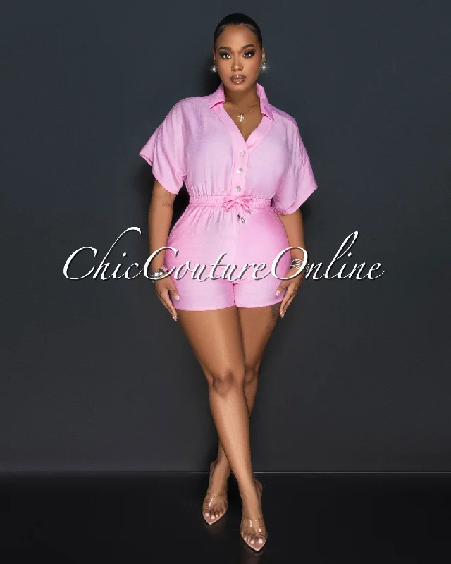Warm Chic Outfits Fausta Baby Pink Front Buttons Utility Romper