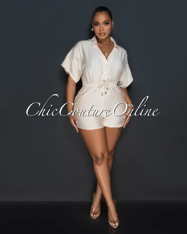 Ultra-lightweight Fausta Nude Front Buttons Utility Romper