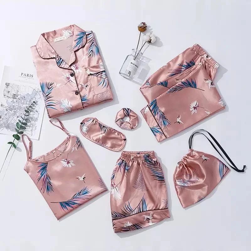 Casual Chic Outfits Femme Satin 7 Pc Nightsets
