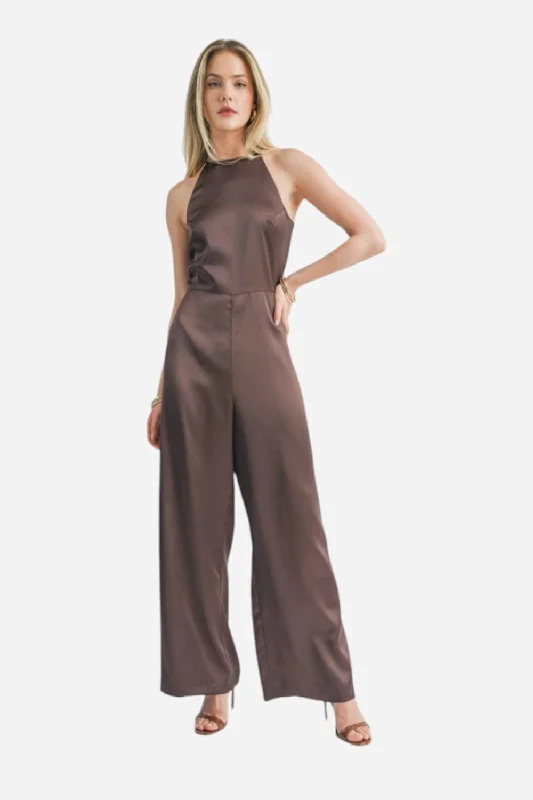 Stylish Comfort Sage the Label Flawless Halter Jumpsuit Chocolate
