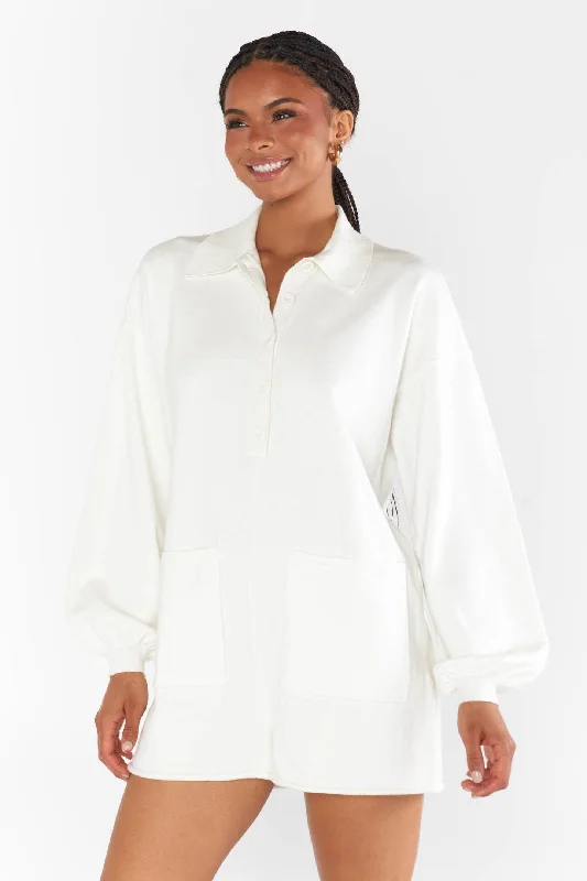 Elegant Design Show Me Your Mumu Gianni Romper in Cream Knit