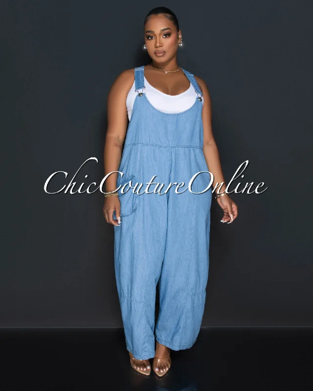 Lounge Wear Jamie Light Denim Overall Wide Legs Jumpsuit