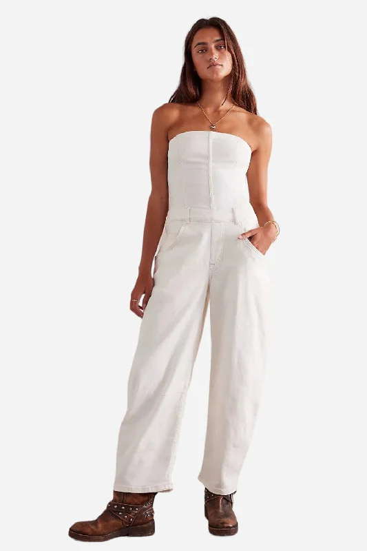Breezy Style Free People Je Suis Pret Barrel Jumpsuit in Stone White