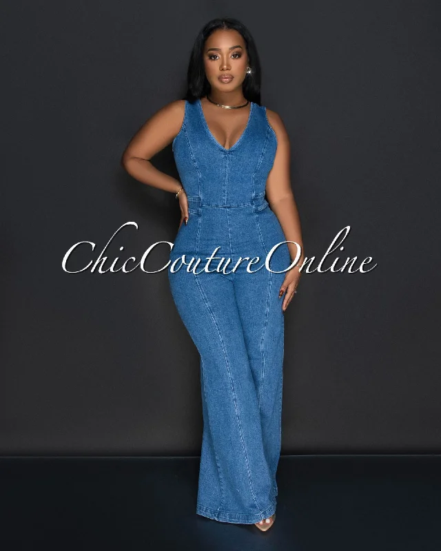 Summer Comfort Jiera Denim Sleeveless Wide Legs Jumpsuit